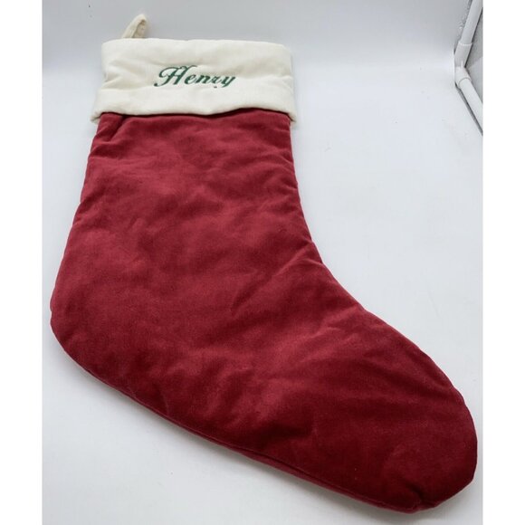 Pottery Barn Henry Velvet Stocking Christmas Monogram Holiday Xmas Red Cream - Picture 10 of 12